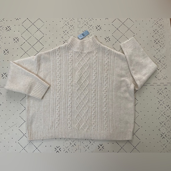 LOFT Sweaters - NWT Loft‎ ivory cable knit mock neck sweater LP